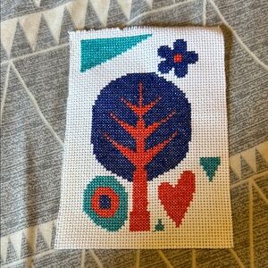 Cross Stitch Piece with Tree and Heart